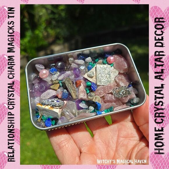 Relationship Crystal Charm Magicks Tin Altar Home Decor - Picture 5 of 5